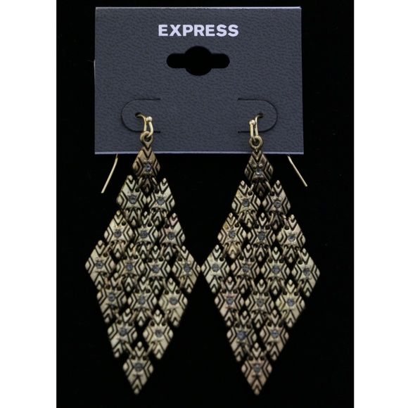 Express Drop-Dangle-Earrings Gold NWT - Picture 4 of 4